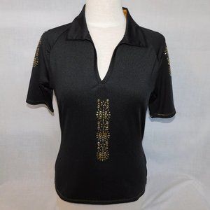 Nancy Lopez Womens S Desert Dry Black with Gold Detail Golf polo Shirt